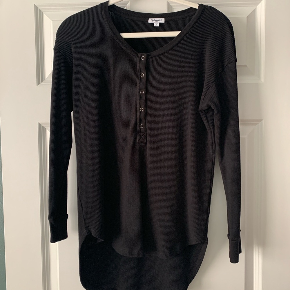 Splendid Black Long Sleeve Henley Top